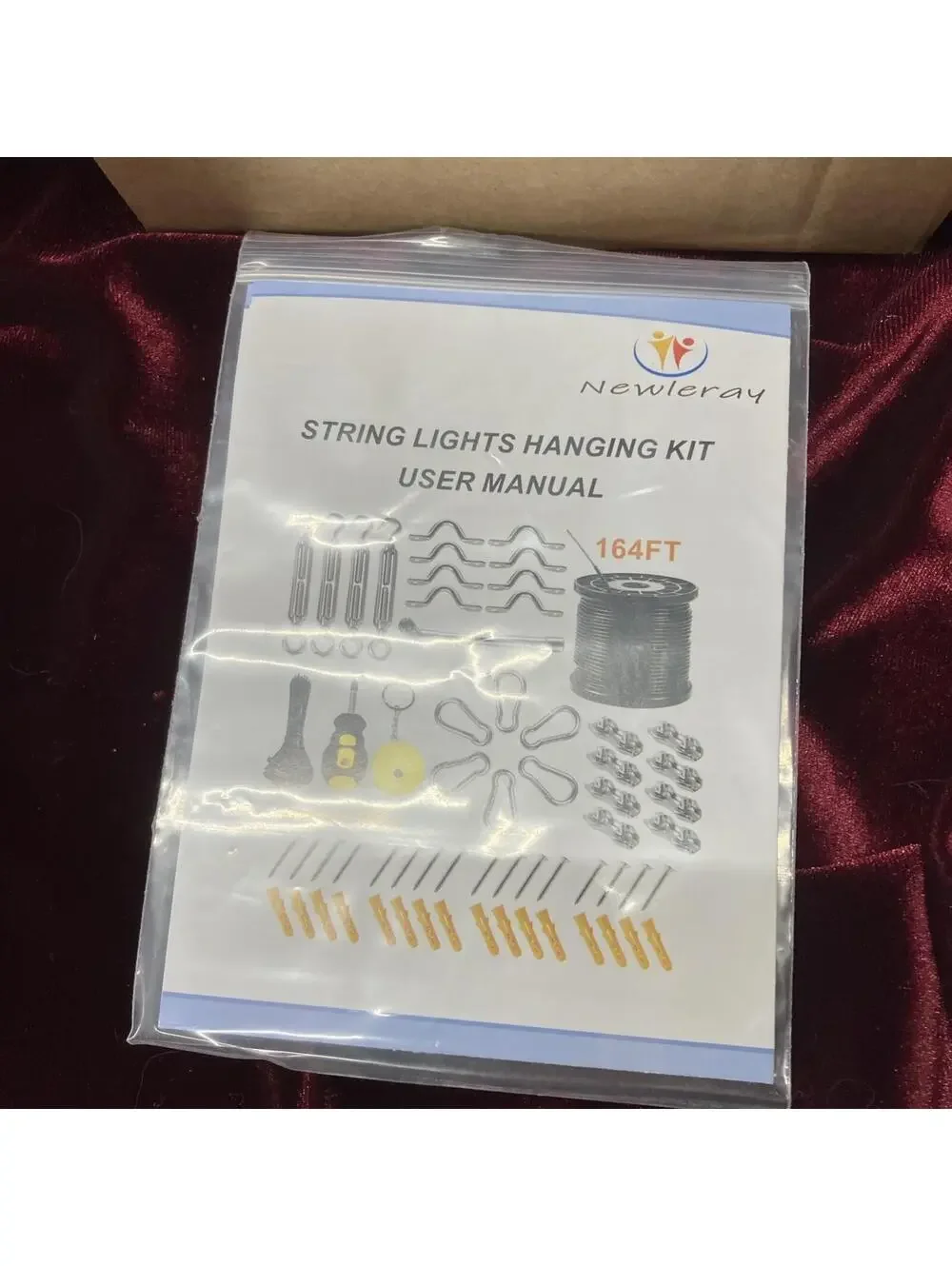 Newleray String Light Hanging Kit w/164 Ft Nylon Coated Stainless Steel 30 NIB